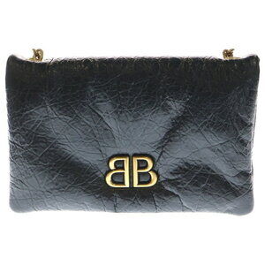 BALENCIAGA Monaco Chain Shoulder Bag Black Arena Calfskin